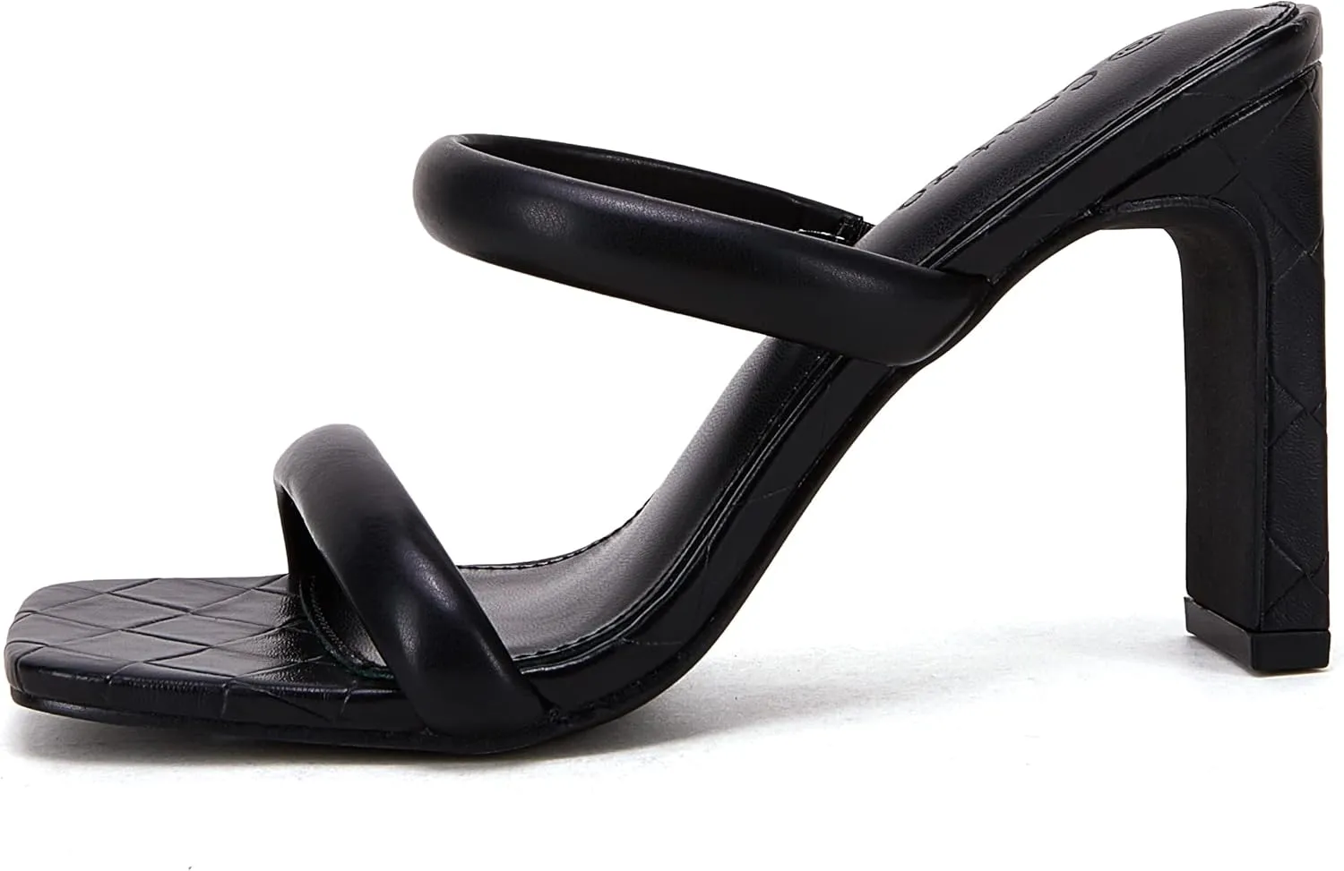 Coutgo Womens Square Open Toe Heeled Sandals Two Strap High Heel Backless Dress Slip On Mules
