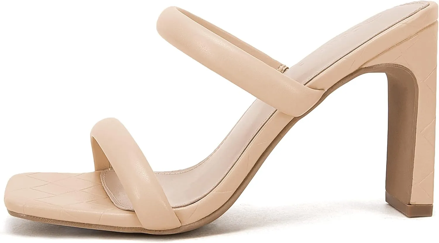 Coutgo Womens Square Open Toe Heeled Sandals Two Strap High Heel Backless Dress Slip On Mules