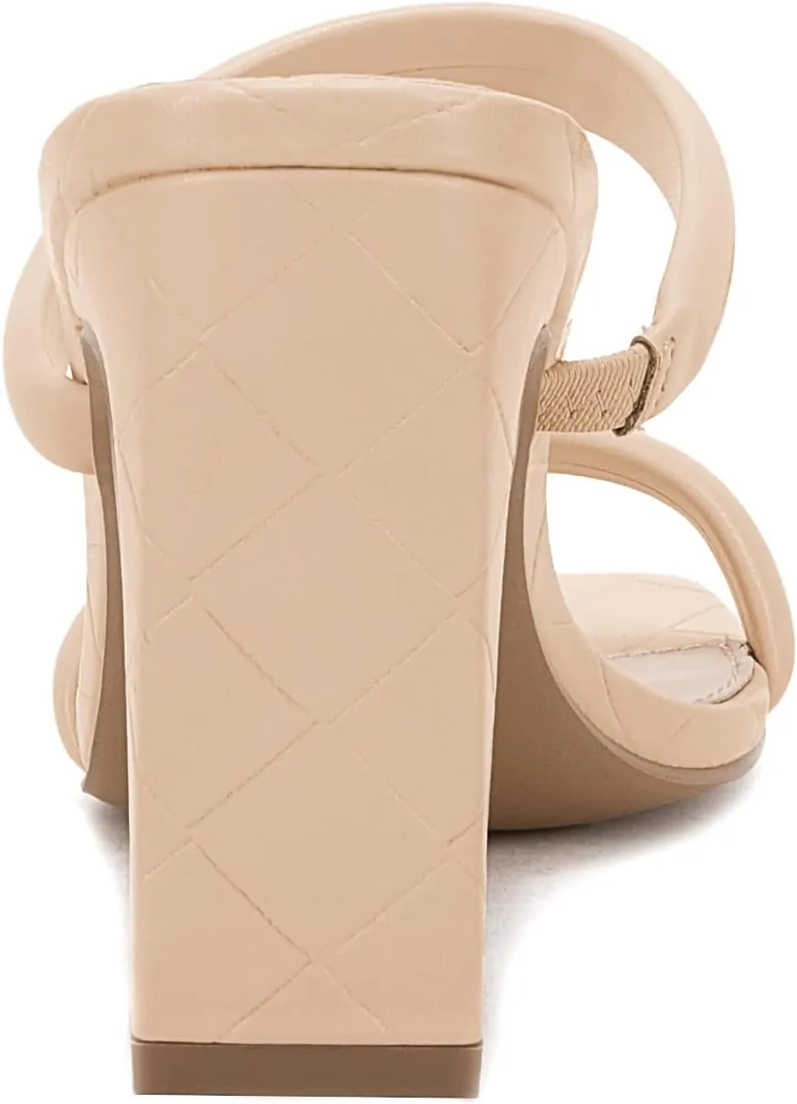 Coutgo Womens Square Open Toe Heeled Sandals Two Strap High Heel Backless Dress Slip On Mules