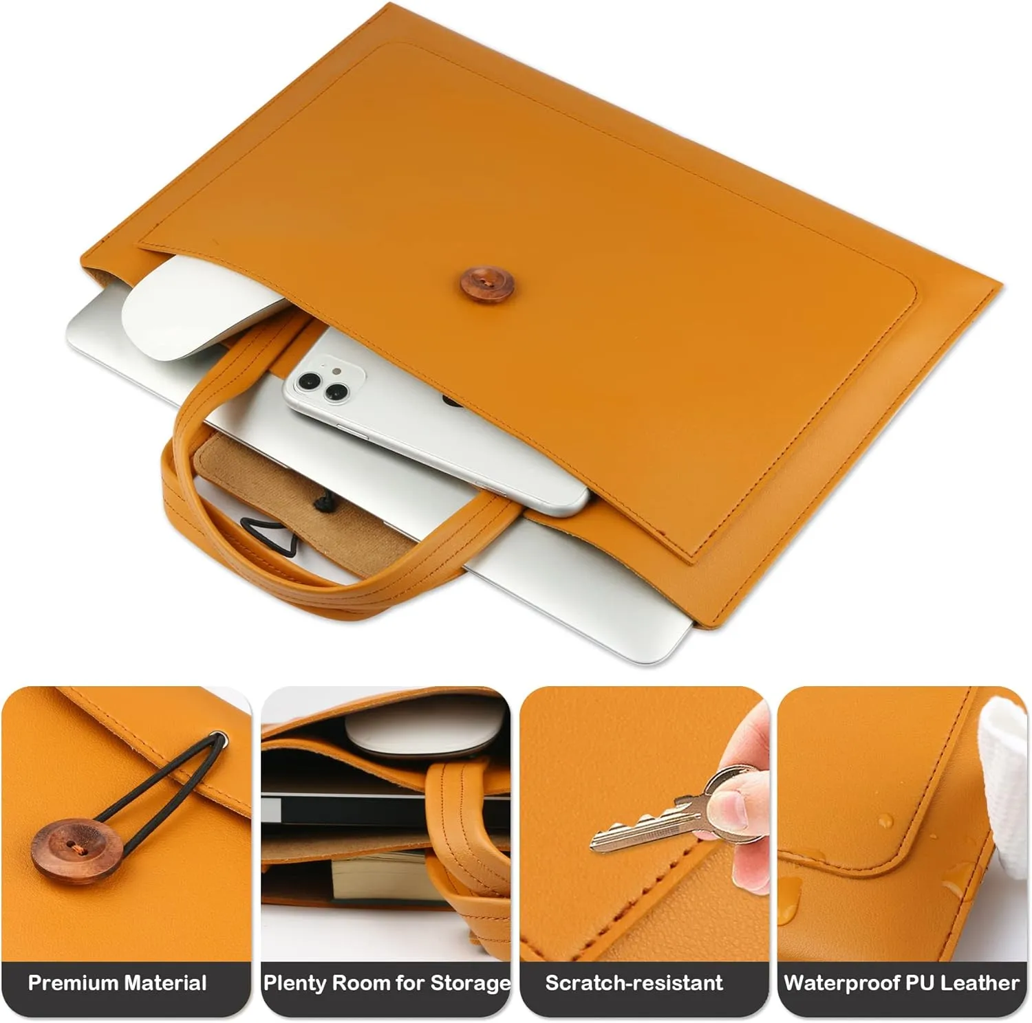 CREATOR Laptop Case Sleeve 13.3-14 Inch Briefcase Waterproof Leather Tote Messenger Bag Slim PC Carrying Case for 13.3"-14" Notebooks