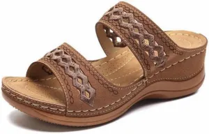 Crepuscute Women's Embroidered Wedge Perfectchose Arch Support Sandals,Slip On Opentoe Casual Comfortable Orthopedic Slippers Non-Slip Breathable Outdoor Walking Sandles