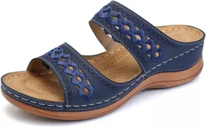 Crepuscute Women's Embroidered Wedge Perfectchose Arch Support Sandals,Slip On Opentoe Casual Comfortable Orthopedic Slippers Non-Slip Breathable Outdoor Walking Sandles
