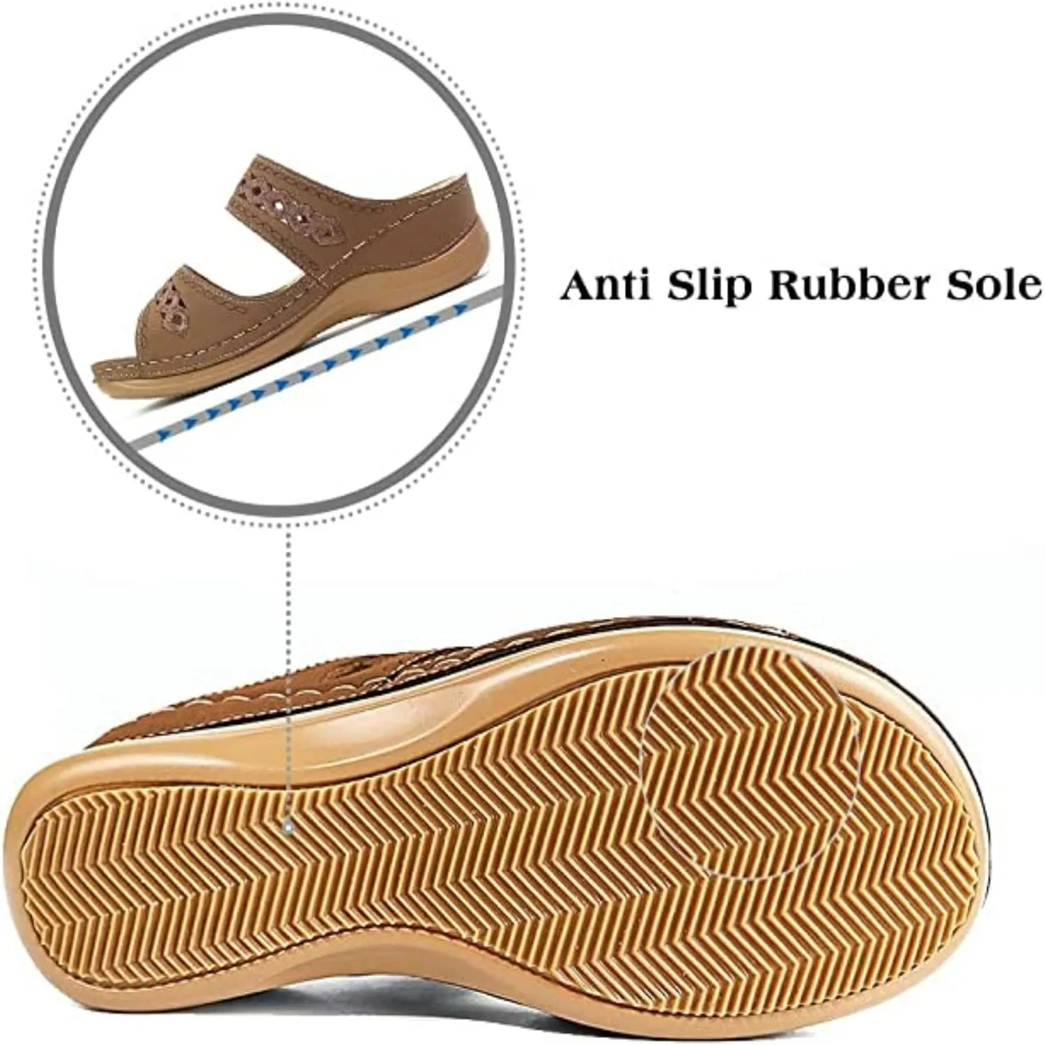 Crepuscute Women's Embroidered Wedge Perfectchose Arch Support Sandals,Slip On Opentoe Casual Comfortable Orthopedic Slippers Non-Slip Breathable Outdoor Walking Sandles