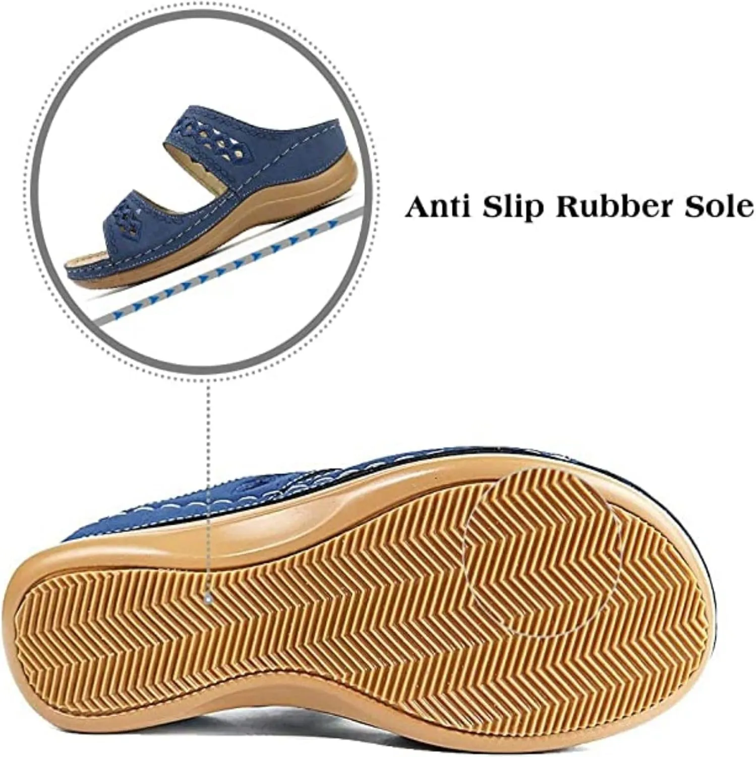 Crepuscute Women's Embroidered Wedge Perfectchose Arch Support Sandals,Slip On Opentoe Casual Comfortable Orthopedic Slippers Non-Slip Breathable Outdoor Walking Sandles
