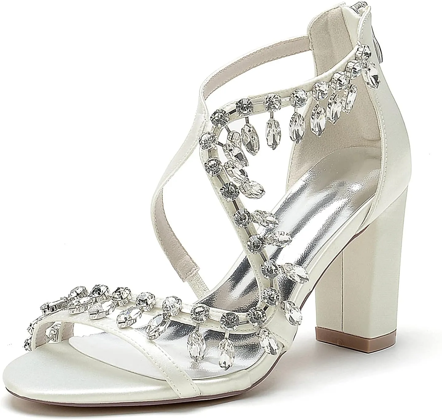 Crystal Tassels Wedding Sandals for Bride Bridal Dress Shoes Bridesmaids Comfy Chunky Heeled High Heels for Women High Heels Pumps