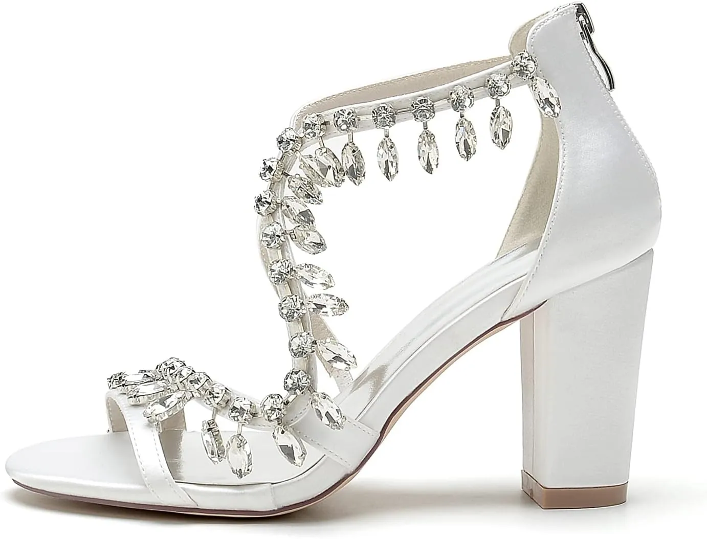 Crystal Tassels Wedding Sandals for Bride Bridal Dress Shoes Bridesmaids Comfy Chunky Heeled High Heels for Women High Heels Pumps