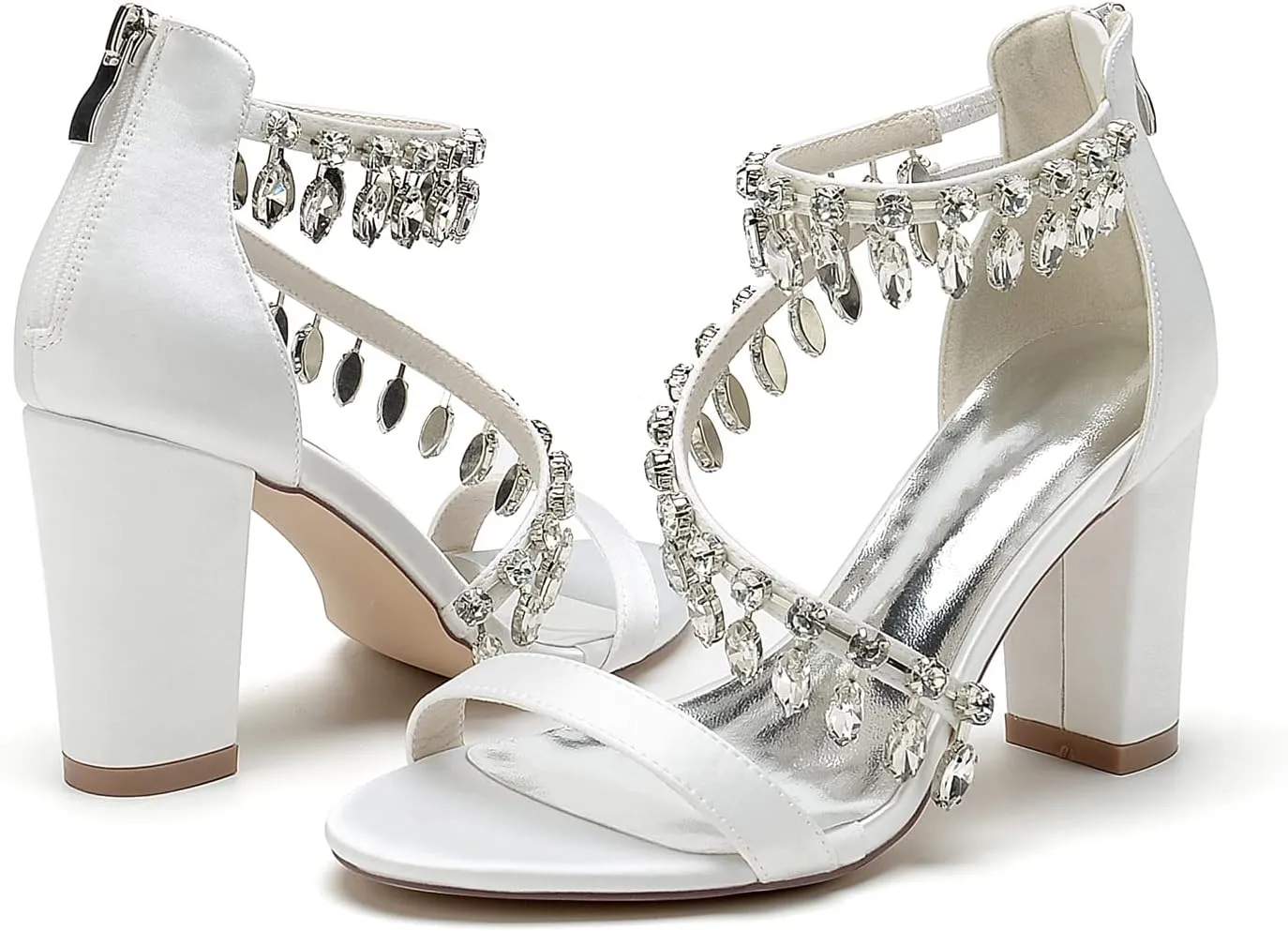 Crystal Wedding Shoes for Bride Bridal Sandals Comfy Chunky Heel Pumps Heels Wide Pumps Heeled Bridesmaids Dress Shoes