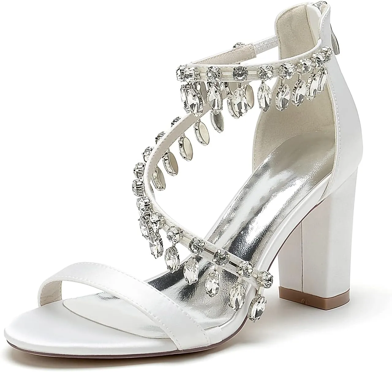 Crystal Wedding Shoes for Bride Bridal Sandals Comfy Chunky Heel Pumps Heels Wide Pumps Heeled Bridesmaids Dress Shoes