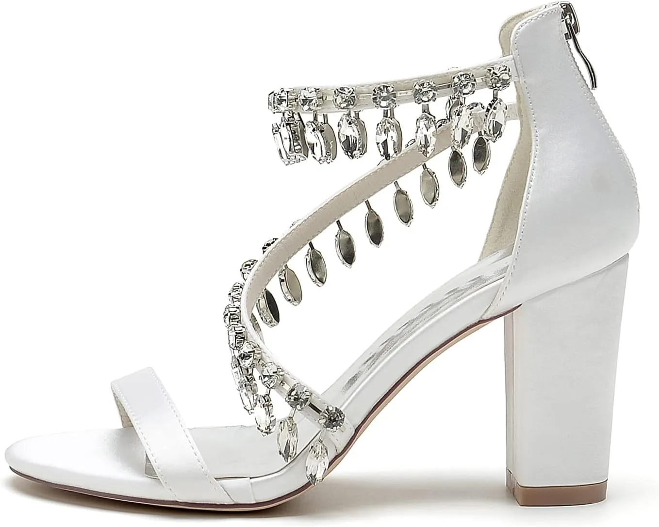 Crystal Wedding Shoes for Bride Bridal Sandals Comfy Chunky Heel Pumps Heels Wide Pumps Heeled Bridesmaids Dress Shoes