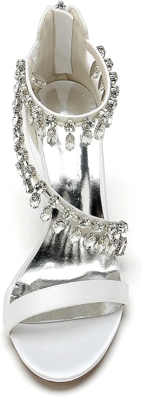 Crystal Wedding Shoes for Bride Bridal Sandals Comfy Chunky Heel Pumps Heels Wide Pumps Heeled Bridesmaids Dress Shoes
