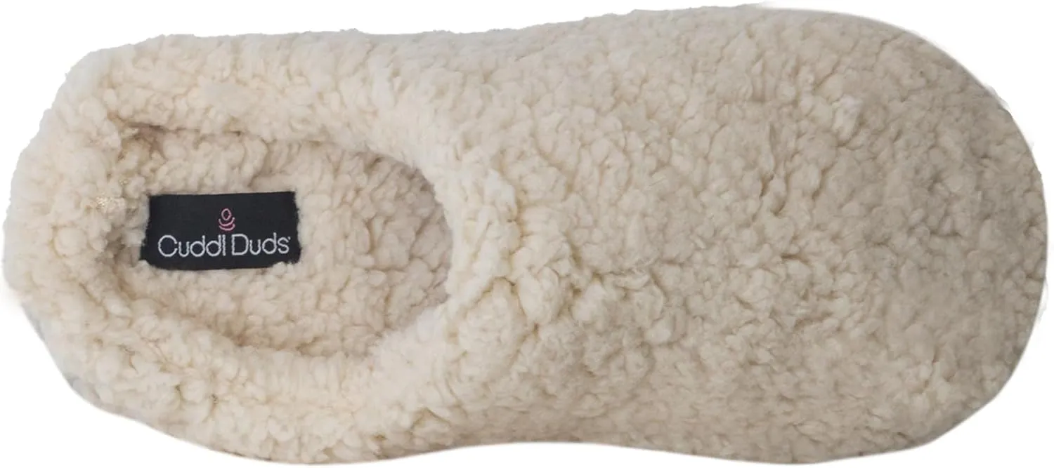 Cuddl Duds Women Indoor Memory Foam Cozy Faux Shearling Lining Clog Slipper House Shoes With Skid Resistant Bottom