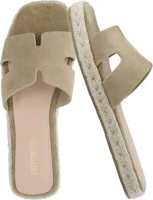 CUSHIONAIRE Avocado Women’s Espadrille Slide Sandal – Suede Cutout Upper with Jute-Wrapped Platform & Cushioned Footbed