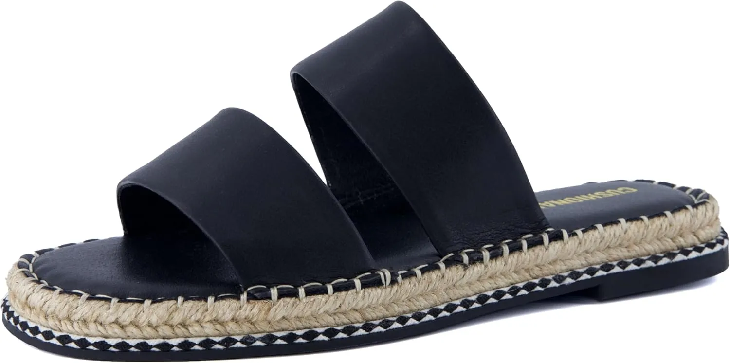 CUSHIONAIRE Bhendi Women’s Espadrille Slide Sandal – Faux Leather Double Strap with Jute-Wrapped Sole & Cushioned Footbed