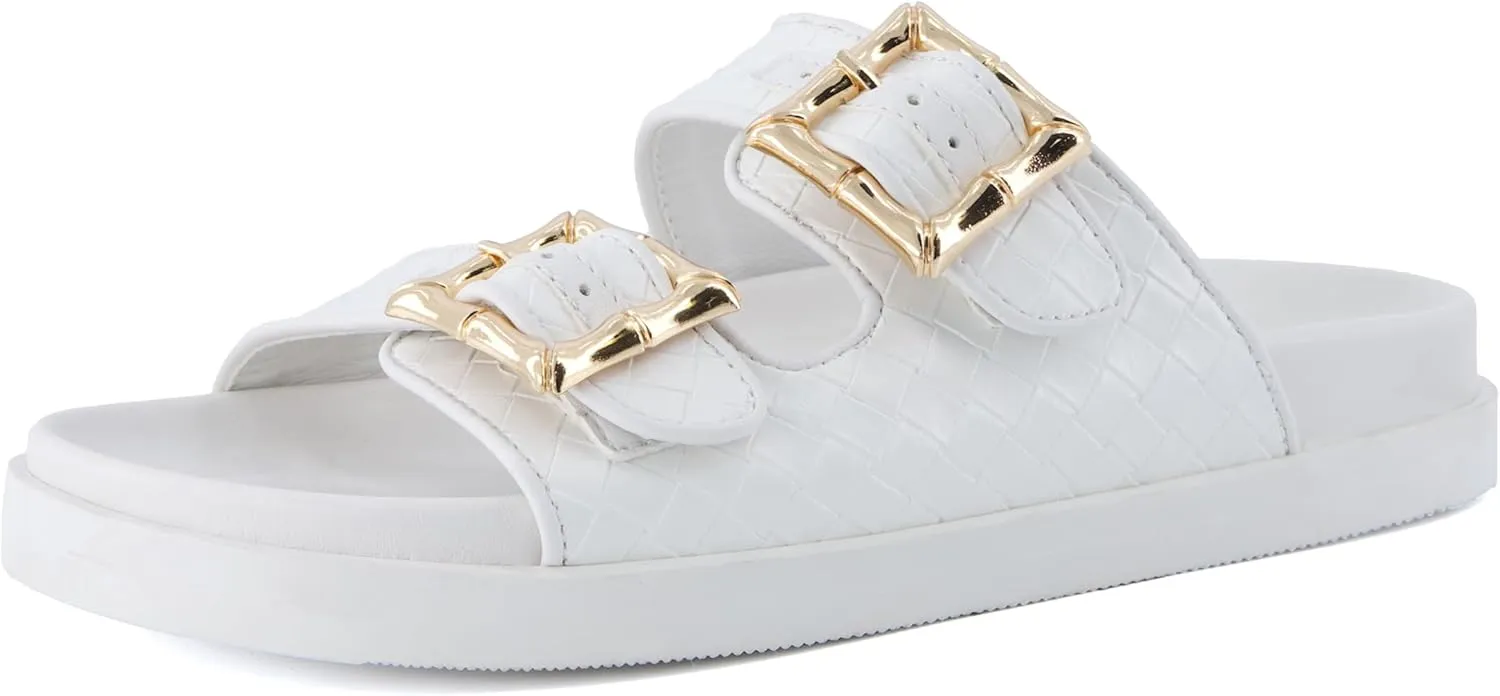 CUSHIONAIRE Loft Women's Quilted Slide Sandal With Cushioned Footbed and Adjustable Buckles