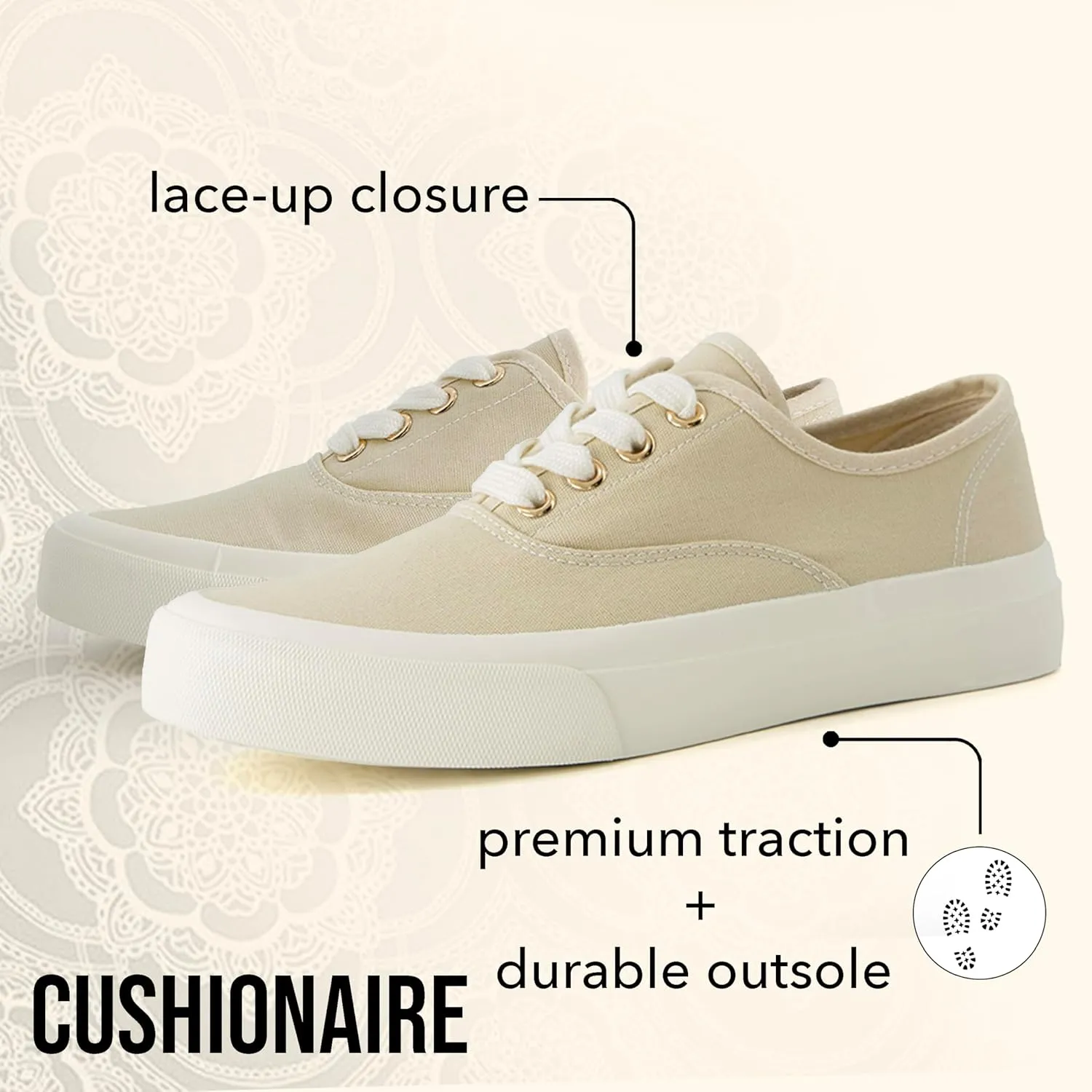 CUSHIONAIRE Women’s Freshman Canvas Lace-Up Sneaker with Memory Foam, Wide Widths Available | Casual Walking Shoes, Lightweight & Comfortable