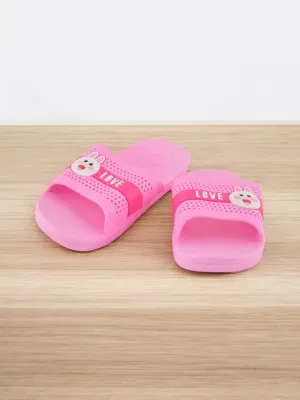Cute Pink Bunny Design Slide with LOVE Strap for Girl's