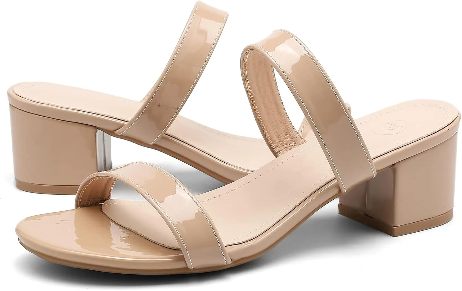 DADAWEN Women's Two Strap Open Toe Slip On Low Chunky Heels Sandals Block Heels Mule Sandals Party Dating Wedding Dress Pumps Shoes