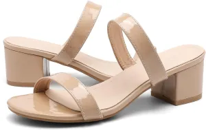 DADAWEN Women's Two Strap Open Toe Slip On Low Chunky Heels Sandals Block Heels Mule Sandals Party Dating Wedding Dress Pumps Shoes