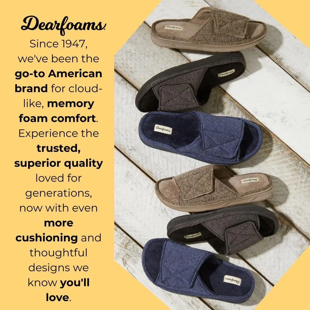 Dearfoams Men's Adjustable Indoor/Outdoor Memory Foam Machine Washable Summer Slide Slipper