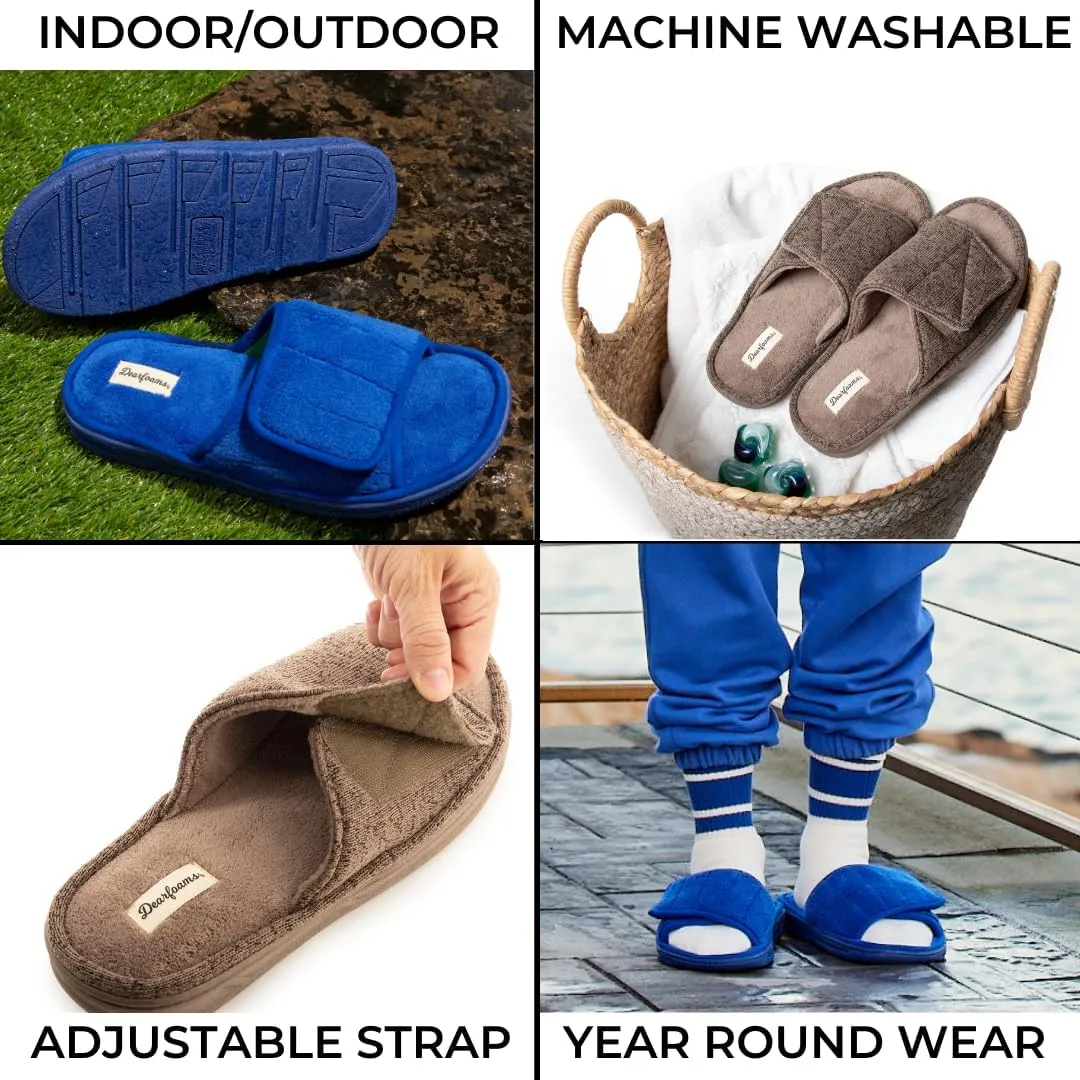 Dearfoams Men's Adjustable Indoor/Outdoor Memory Foam Machine Washable Summer Slide Slipper