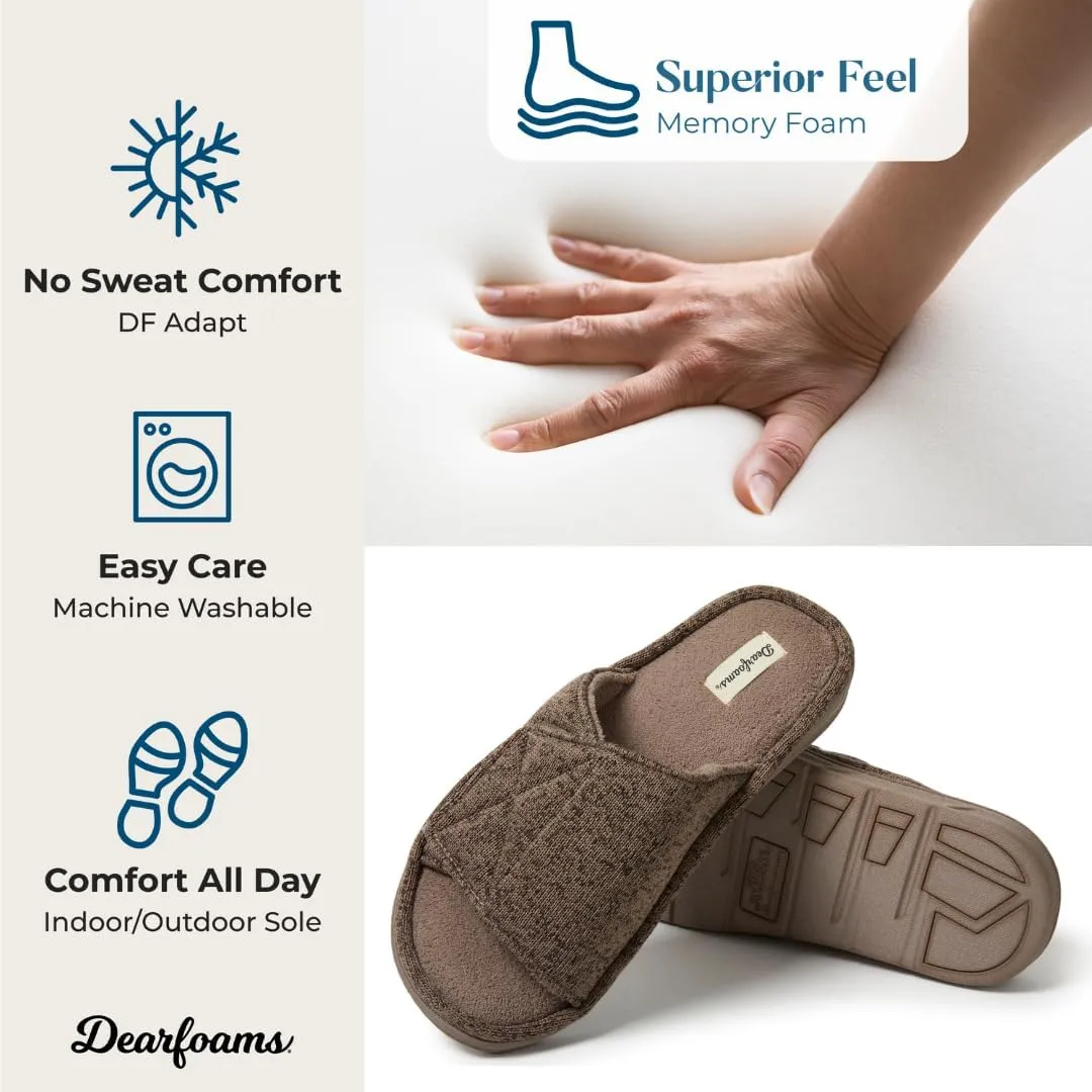 Dearfoams Men's Adjustable Indoor/Outdoor Memory Foam Machine Washable Summer Slide Slipper