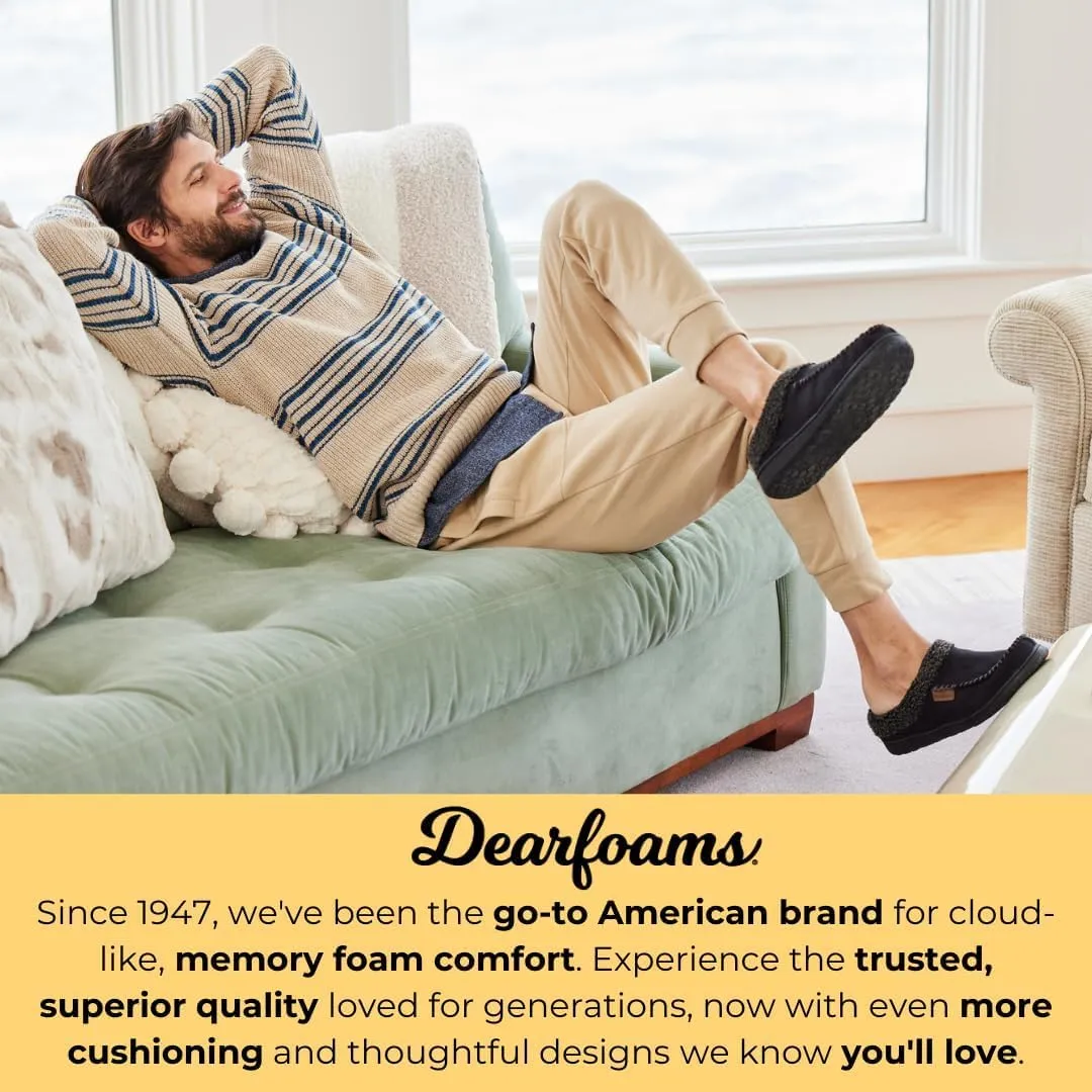 Dearfoams Mens Indoor/Outdoor Breathable Memory Foam Brendan Clog House Shoe Slipper with Wide Widths