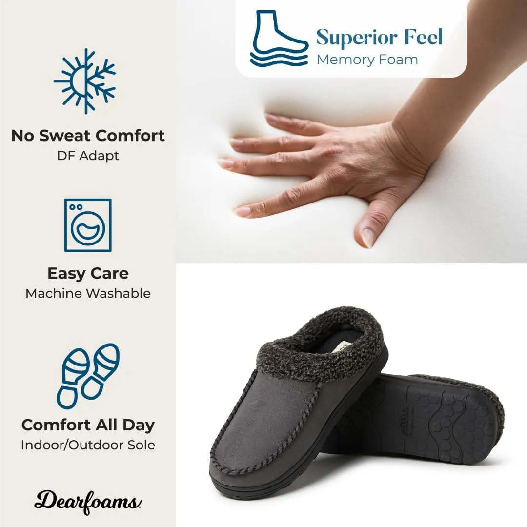 Dearfoams Mens Indoor/Outdoor Breathable Memory Foam Brendan Clog House Shoe Slipper with Wide Widths