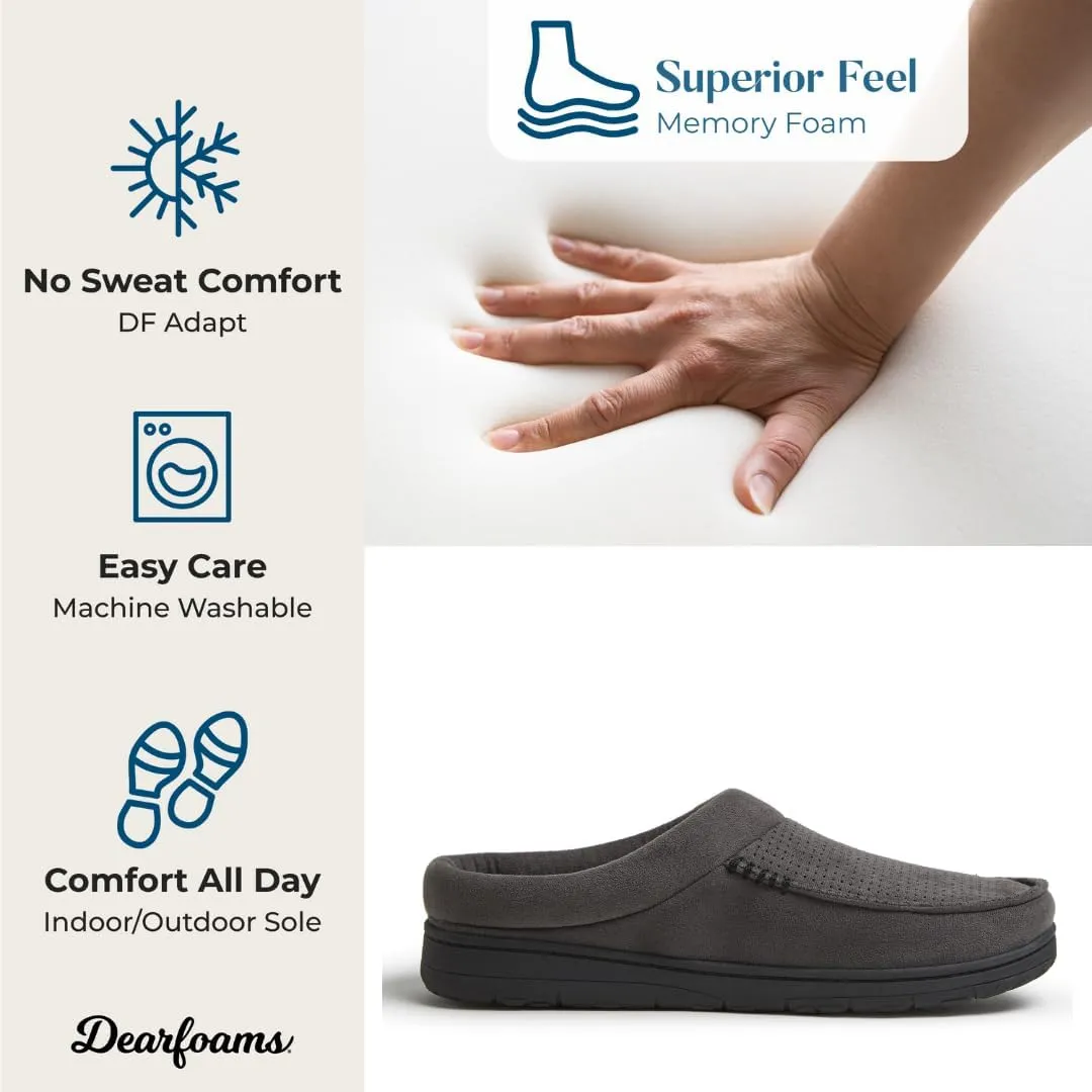 Dearfoams Mens Indoor/Outdoor Breathable Memory Foam Brendan Clog House Shoe Slipper with Wide Widths