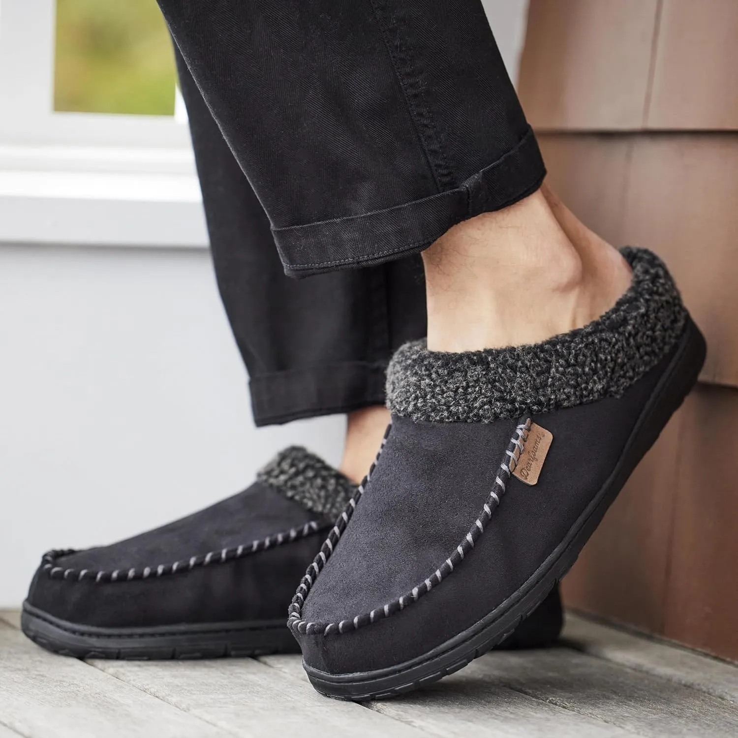 Dearfoams Mens Indoor/Outdoor Breathable Memory Foam Brendan Clog House Shoe Slipper with Wide Widths