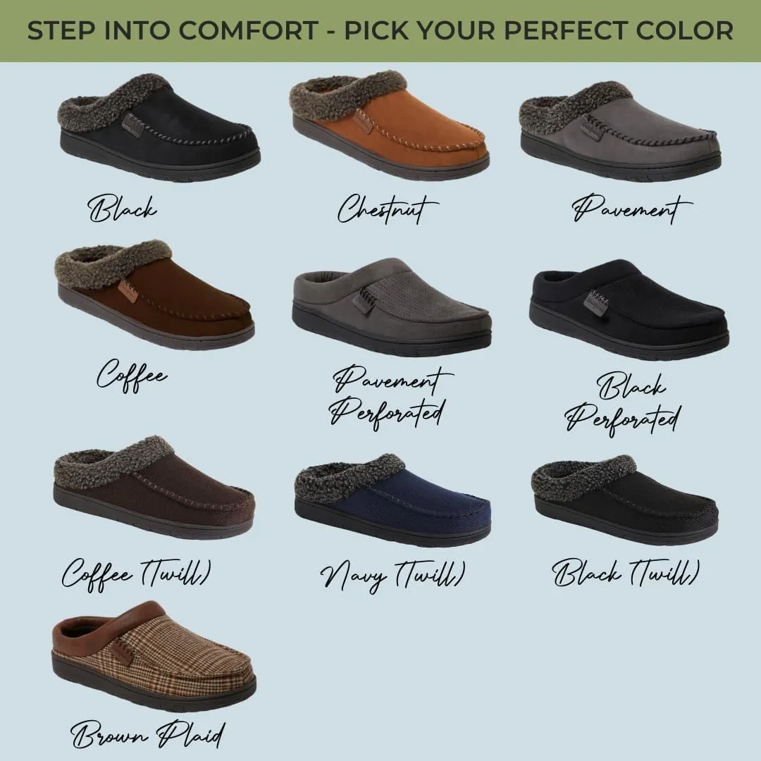Dearfoams Mens Indoor/Outdoor Breathable Memory Foam Brendan Clog House Shoe Slipper with Wide Widths