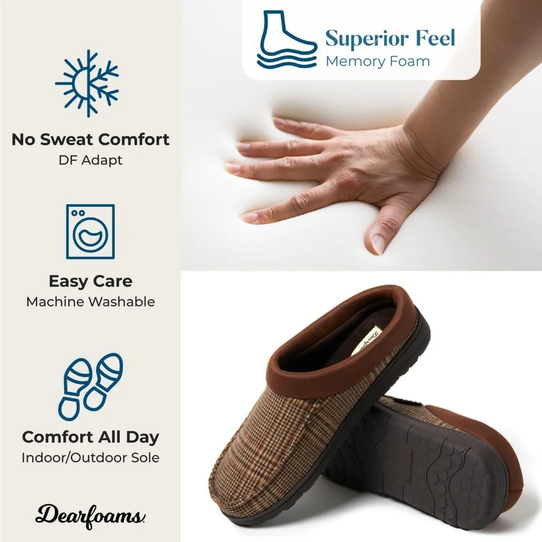 Dearfoams Mens Indoor/Outdoor Breathable Memory Foam Brendan Clog House Shoe Slipper with Wide Widths