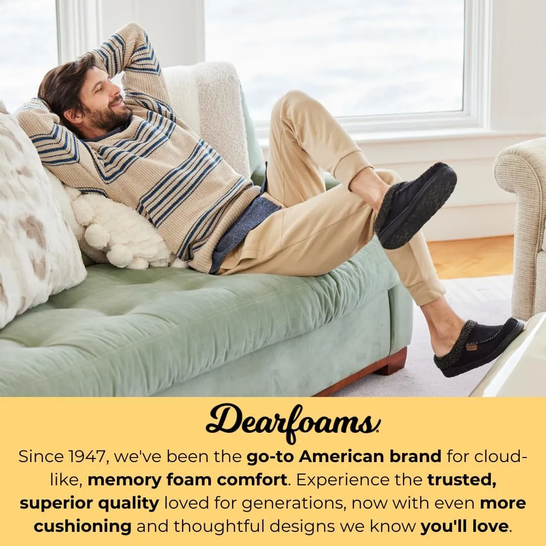 Dearfoams Mens Indoor/Outdoor Breathable Memory Foam Brendan Clog House Shoe Slipper with Wide Widths