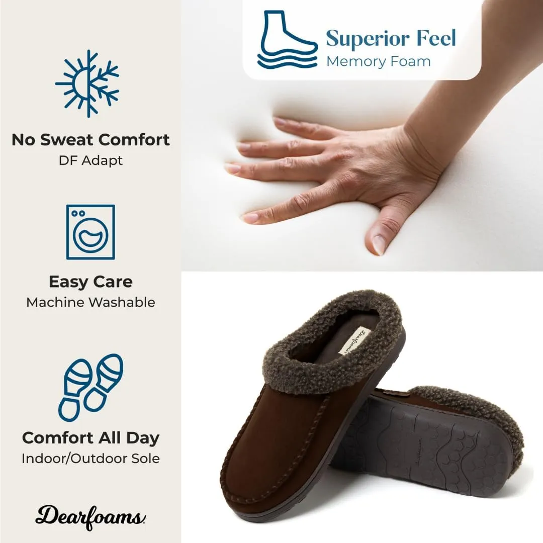 Dearfoams Mens Indoor/Outdoor Breathable Memory Foam Brendan Clog House Shoe Slipper with Wide Widths