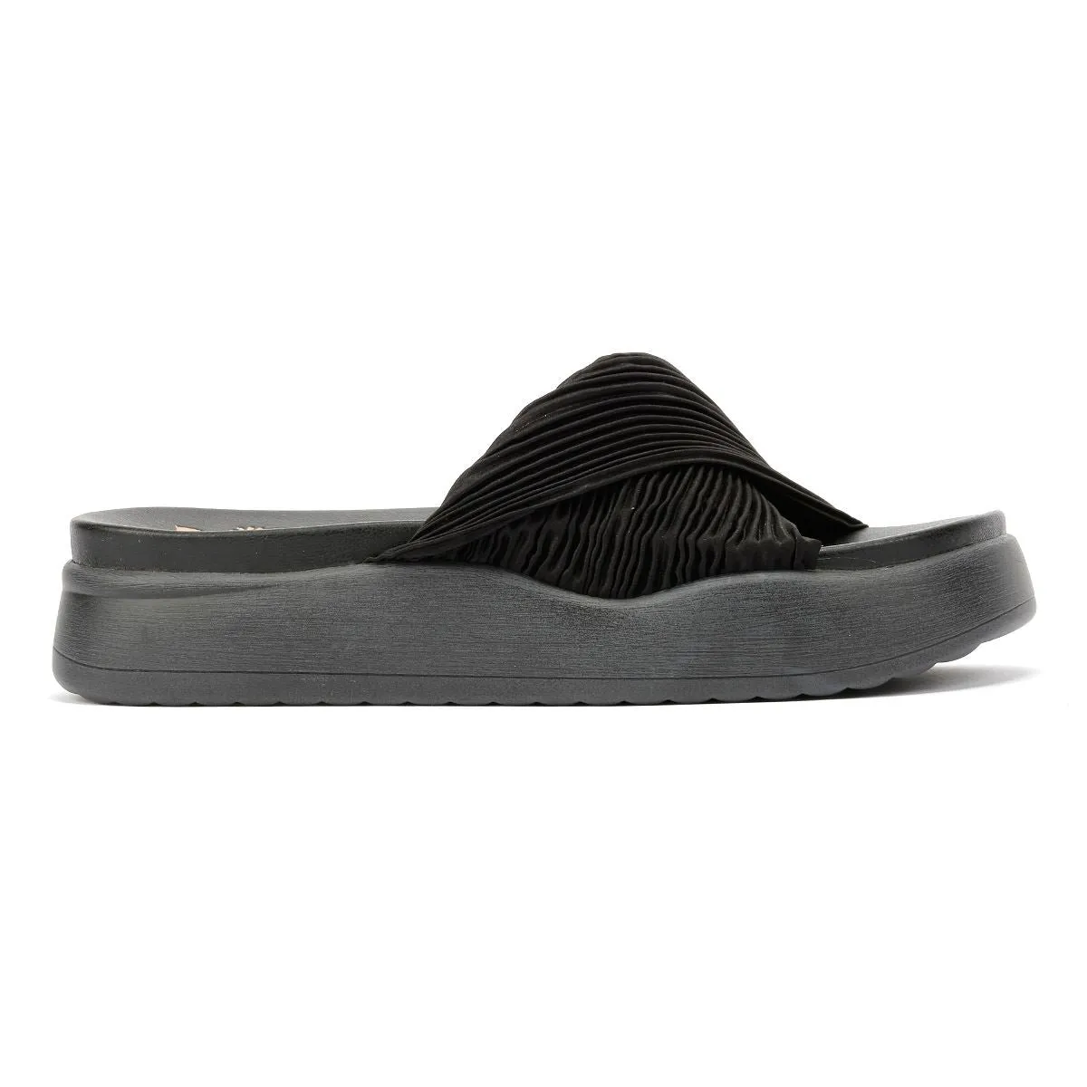 Desert Fleur Gabbro Pleated Satin Women's Black Sandals
