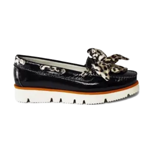 DI CHENZO WOMEN'S 1132 BLACK PATENT AND LEOPARD SCARF LOAFER