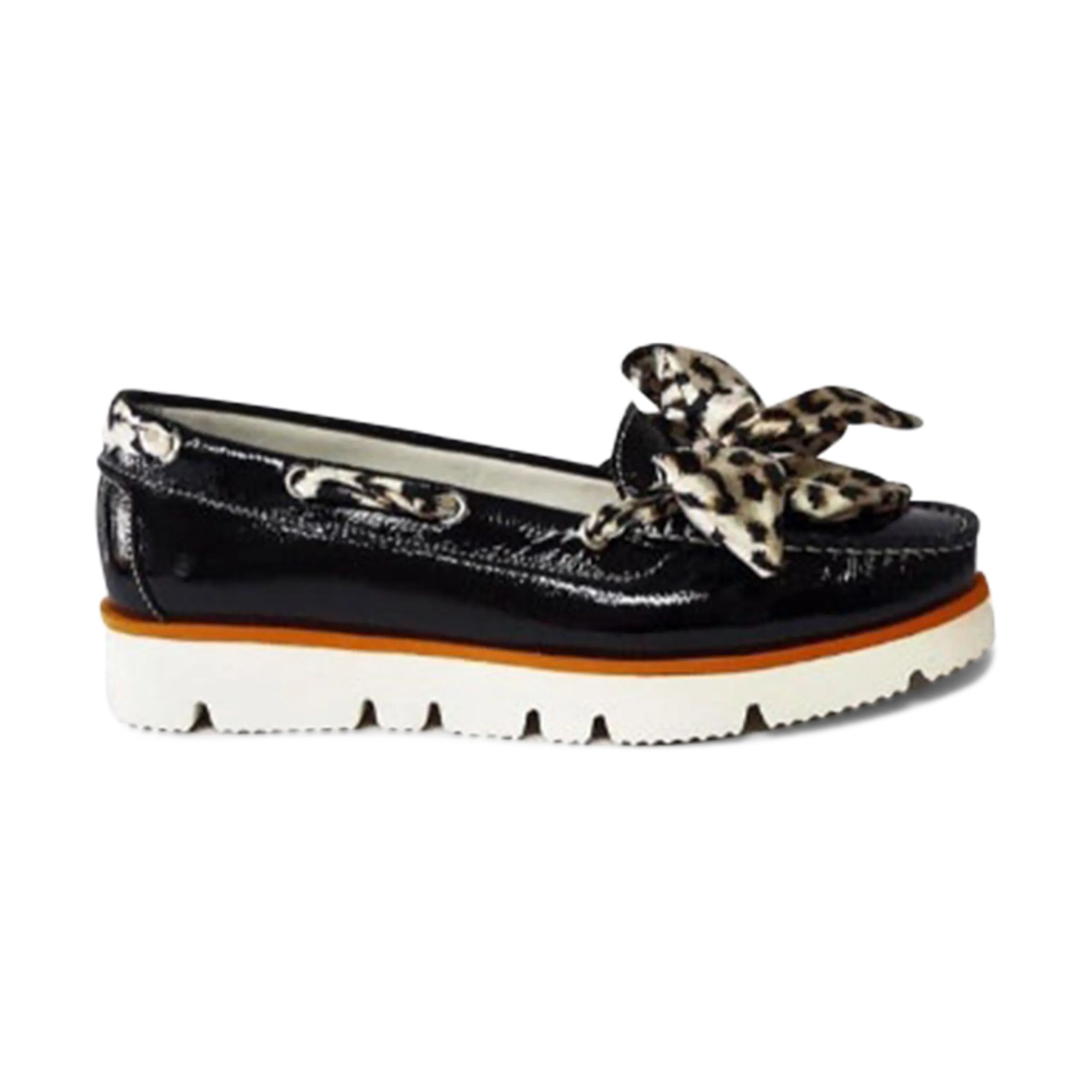 DI CHENZO WOMEN'S 1132 BLACK PATENT AND LEOPARD SCARF LOAFER