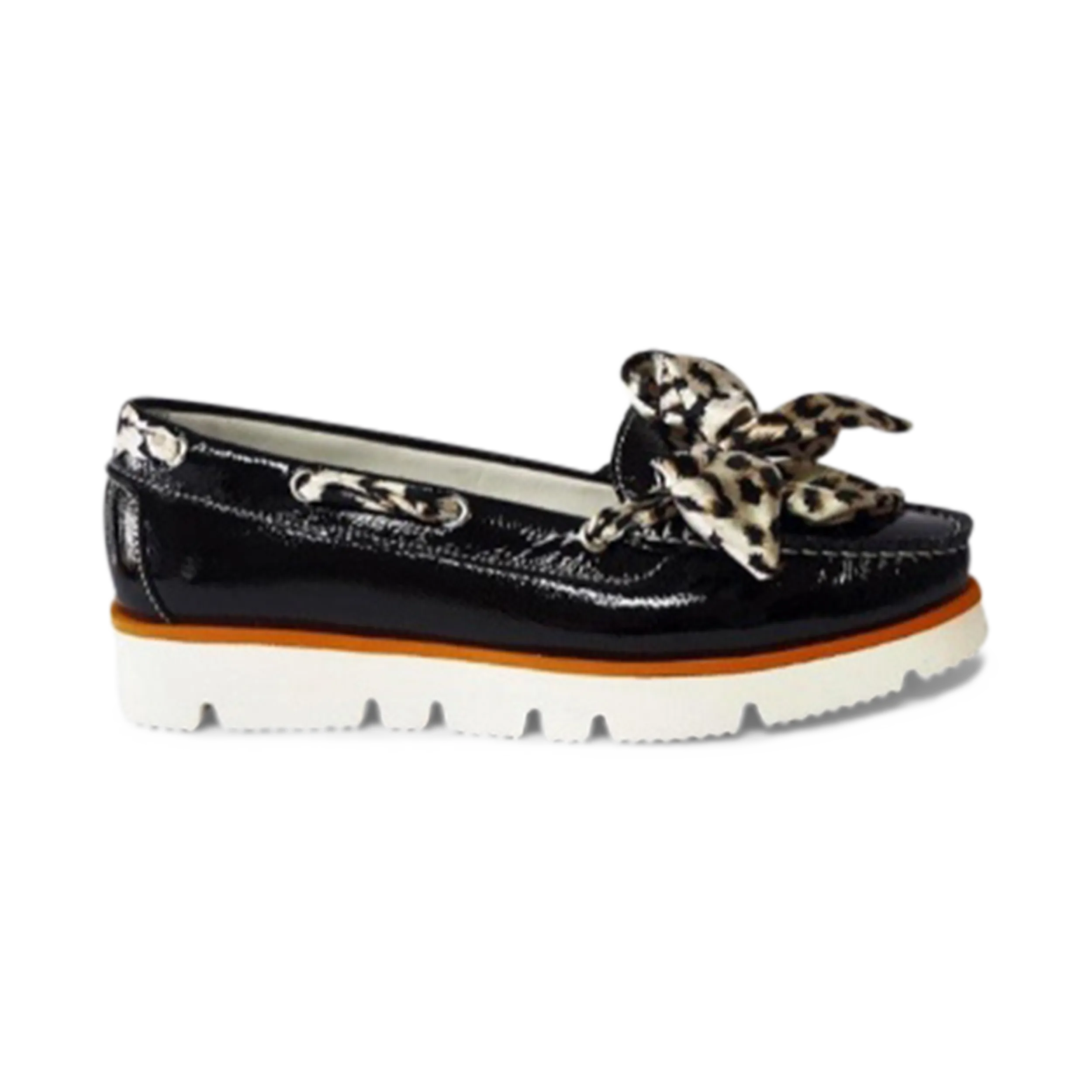 DI CHENZO WOMEN'S 1132 BLACK PATENT AND LEOPARD SCARF LOAFER