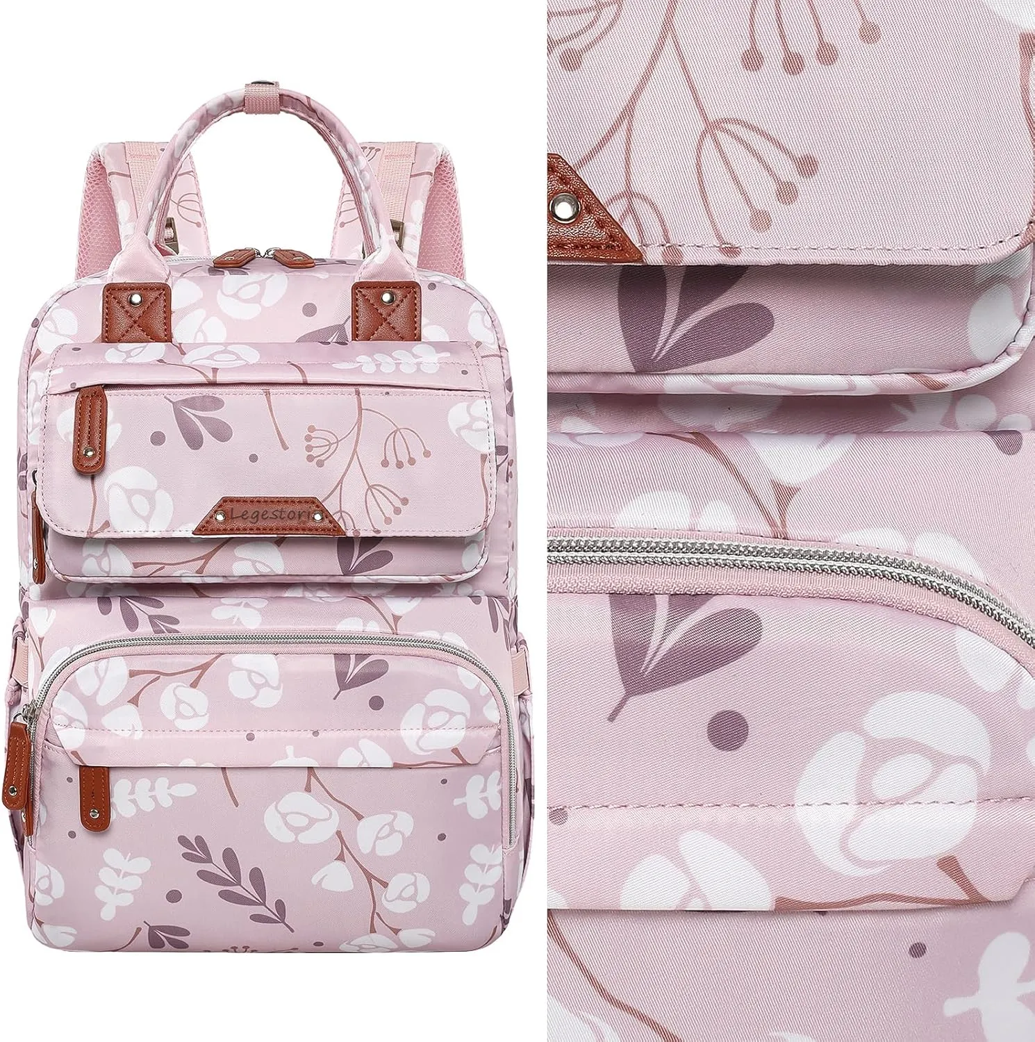Diaper Bag Backpack for Baby Girl, Multifunction Waterproof Diaper Bag for Mom Dad, Large Pink Floral Baby Diaper Bags, Baby Essentials Travel Bag with Stroller Straps, Large Capacity, Stylish