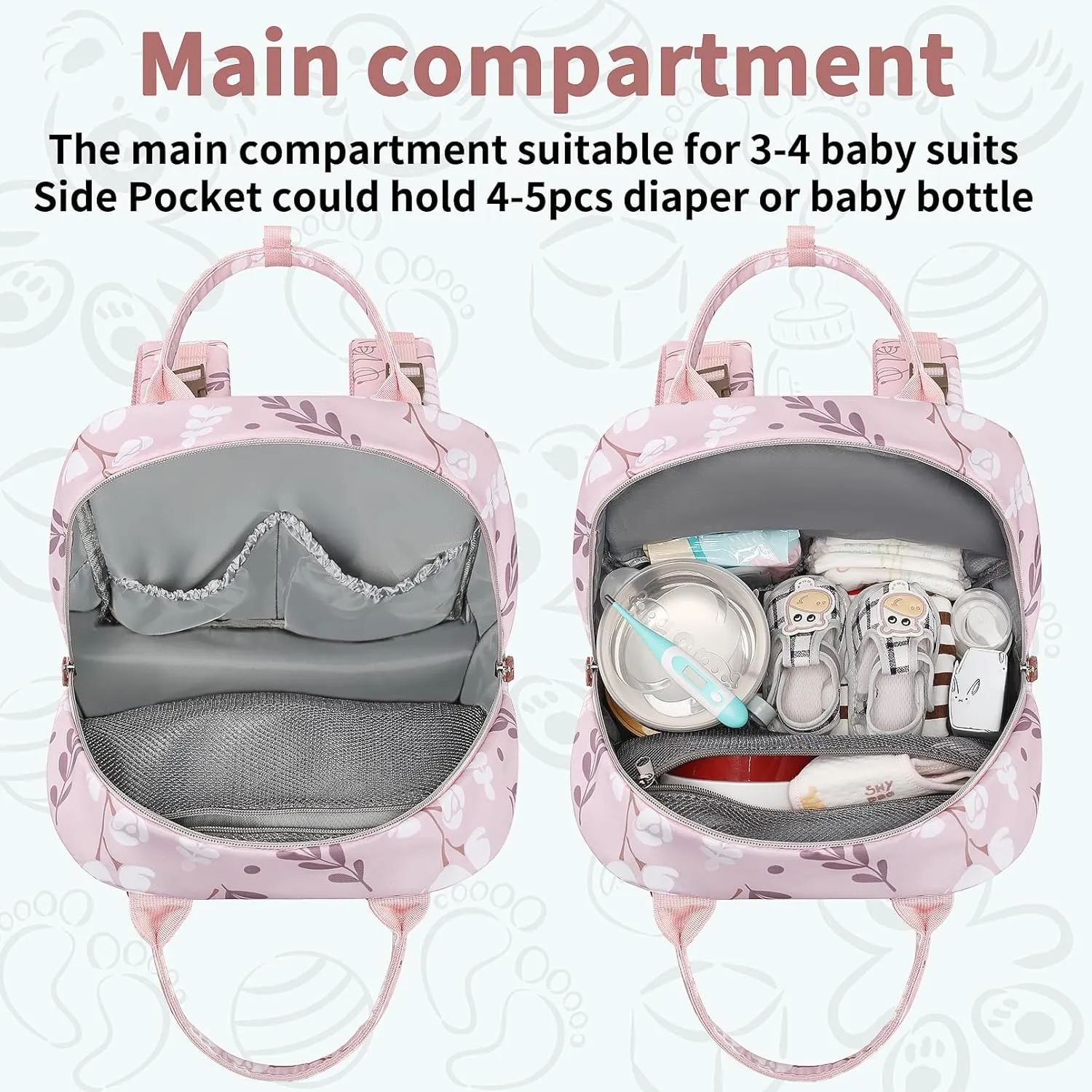 Diaper Bag Backpack for Baby Girl, Multifunction Waterproof Diaper Bag for Mom Dad, Large Pink Floral Baby Diaper Bags, Baby Essentials Travel Bag with Stroller Straps, Large Capacity, Stylish
