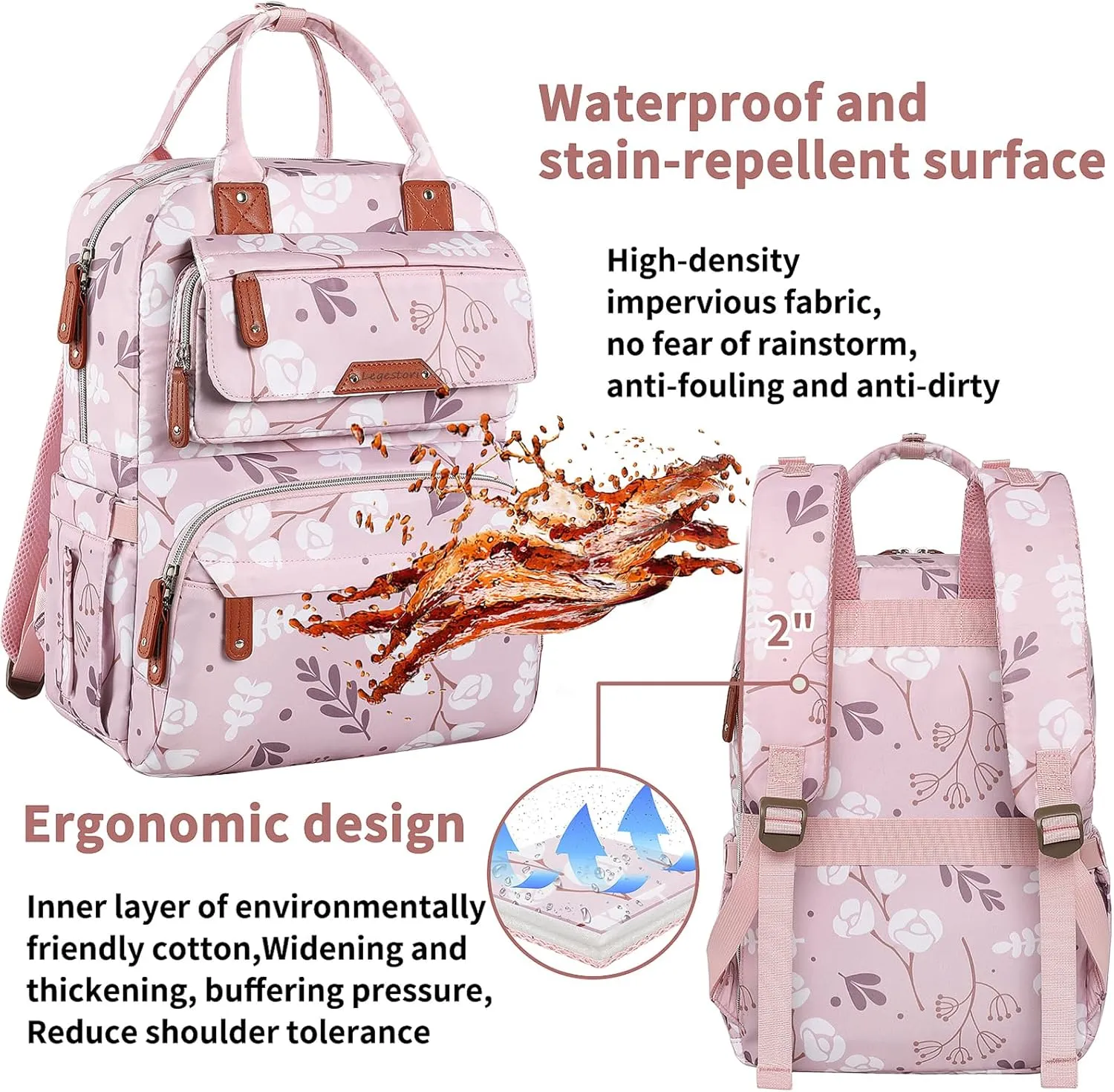 Diaper Bag Backpack for Baby Girl, Multifunction Waterproof Diaper Bag for Mom Dad, Large Pink Floral Baby Diaper Bags, Baby Essentials Travel Bag with Stroller Straps, Large Capacity, Stylish