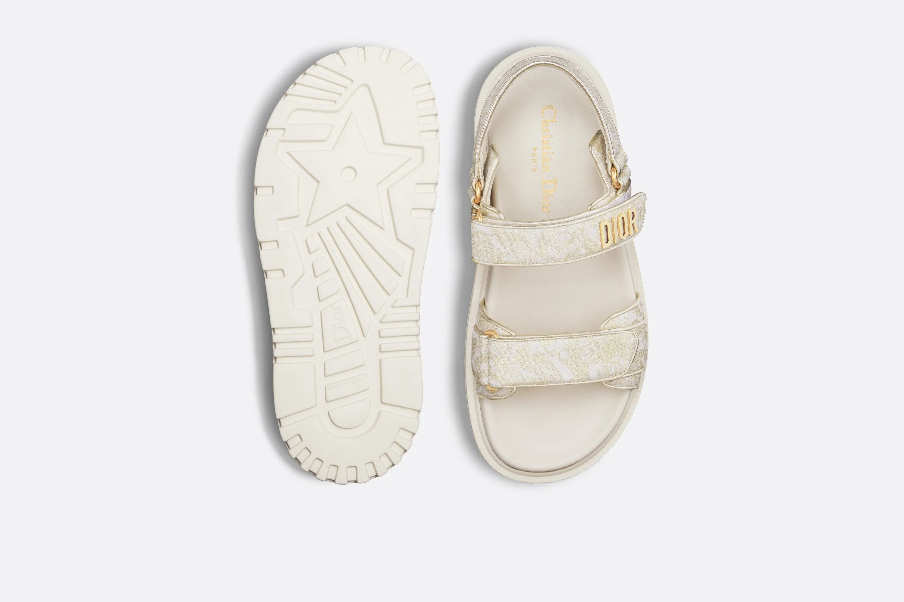 Dioract Sandal • Technical Fabric with Gold-Tone Allover Butterfly Print