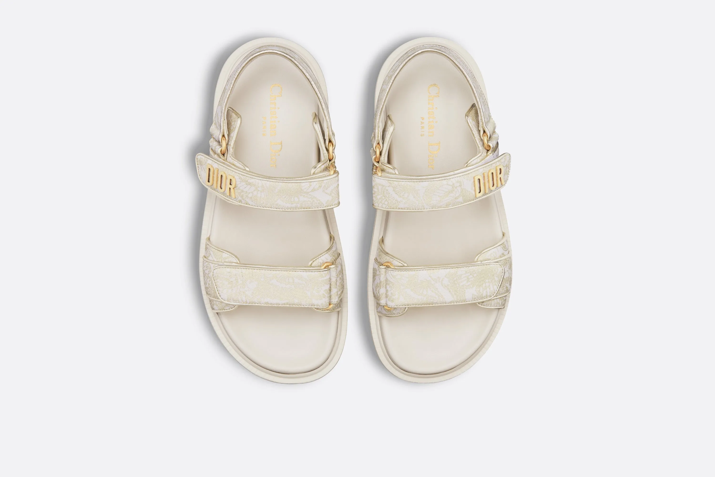 Dioract Sandal • Technical Fabric with Gold-Tone Allover Butterfly Print