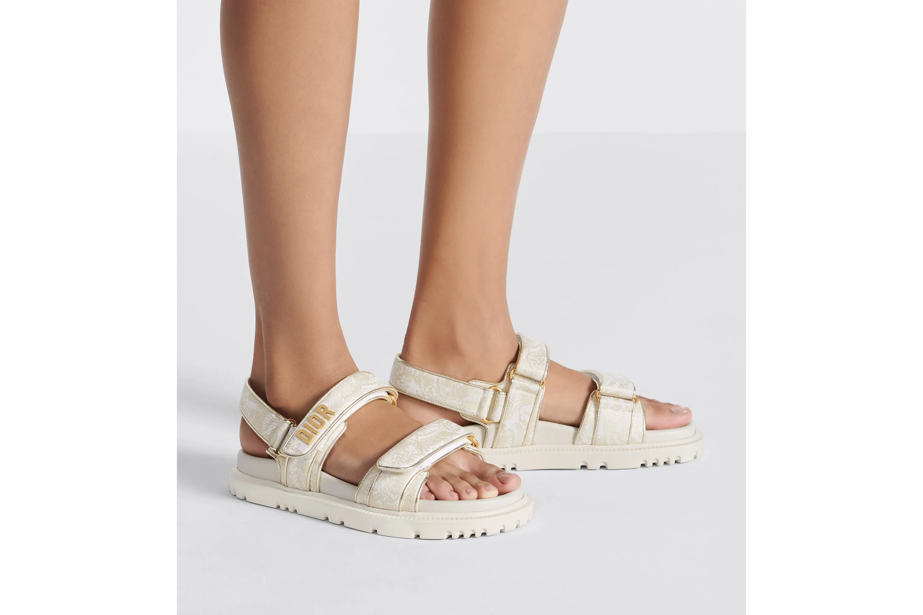 Dioract Sandal • Technical Fabric with Gold-Tone Allover Butterfly Print