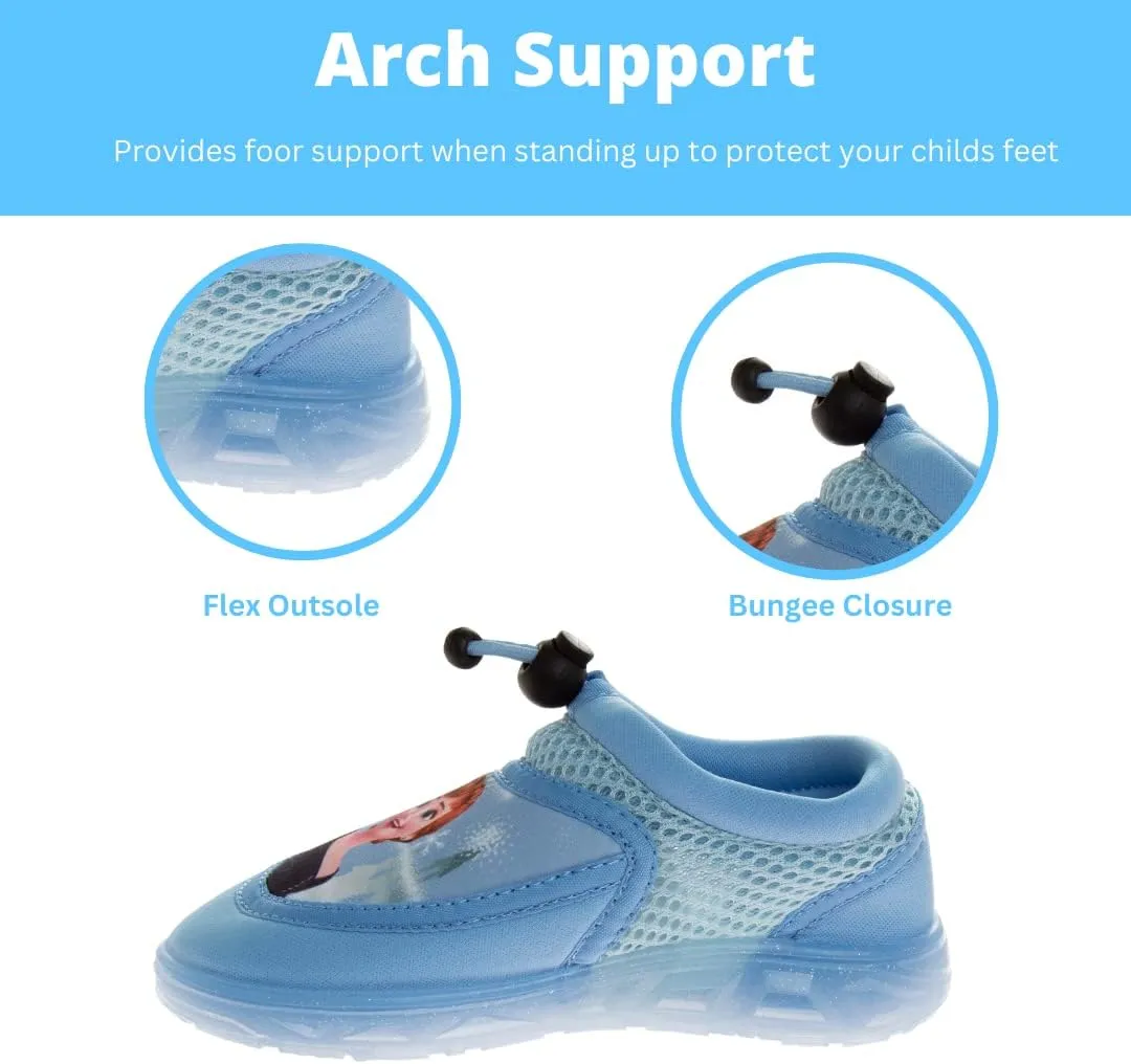 Disney Frozen Water Shoes for Girls- Pool Aqua Socks for Kids- Anna Elsa Sandals Princess Bungee Waterproof Beach Slides Sport Character Summer Slip-on Quick Dry (Toddler/Little Kid)