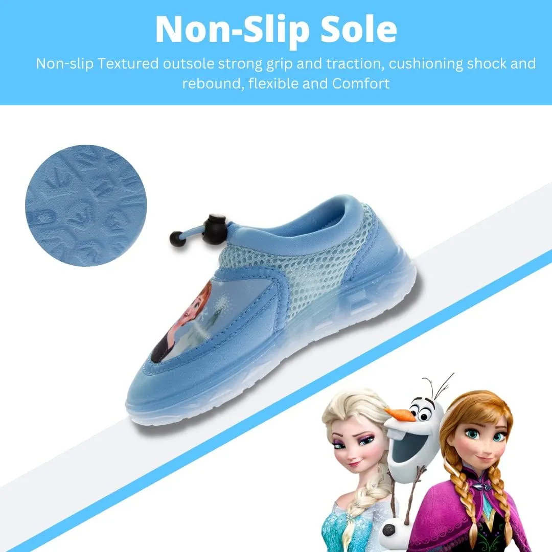 Disney Frozen Water Shoes for Girls- Pool Aqua Socks for Kids- Anna Elsa Sandals Princess Bungee Waterproof Beach Slides Sport Character Summer Slip-on Quick Dry (Toddler/Little Kid)