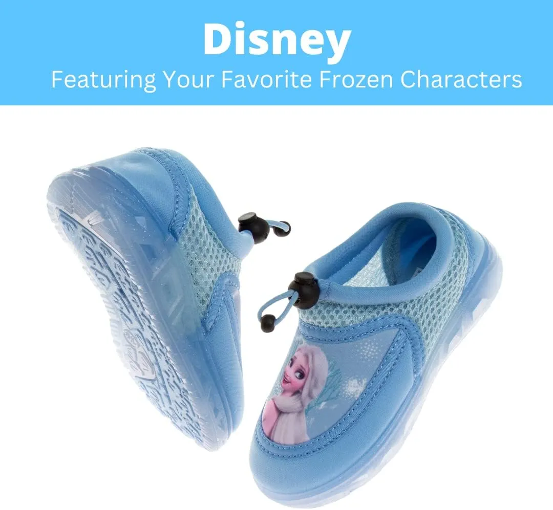 Disney Frozen Water Shoes for Girls- Pool Aqua Socks for Kids- Anna Elsa Sandals Princess Bungee Waterproof Beach Slides Sport Character Summer Slip-on Quick Dry (Toddler/Little Kid)