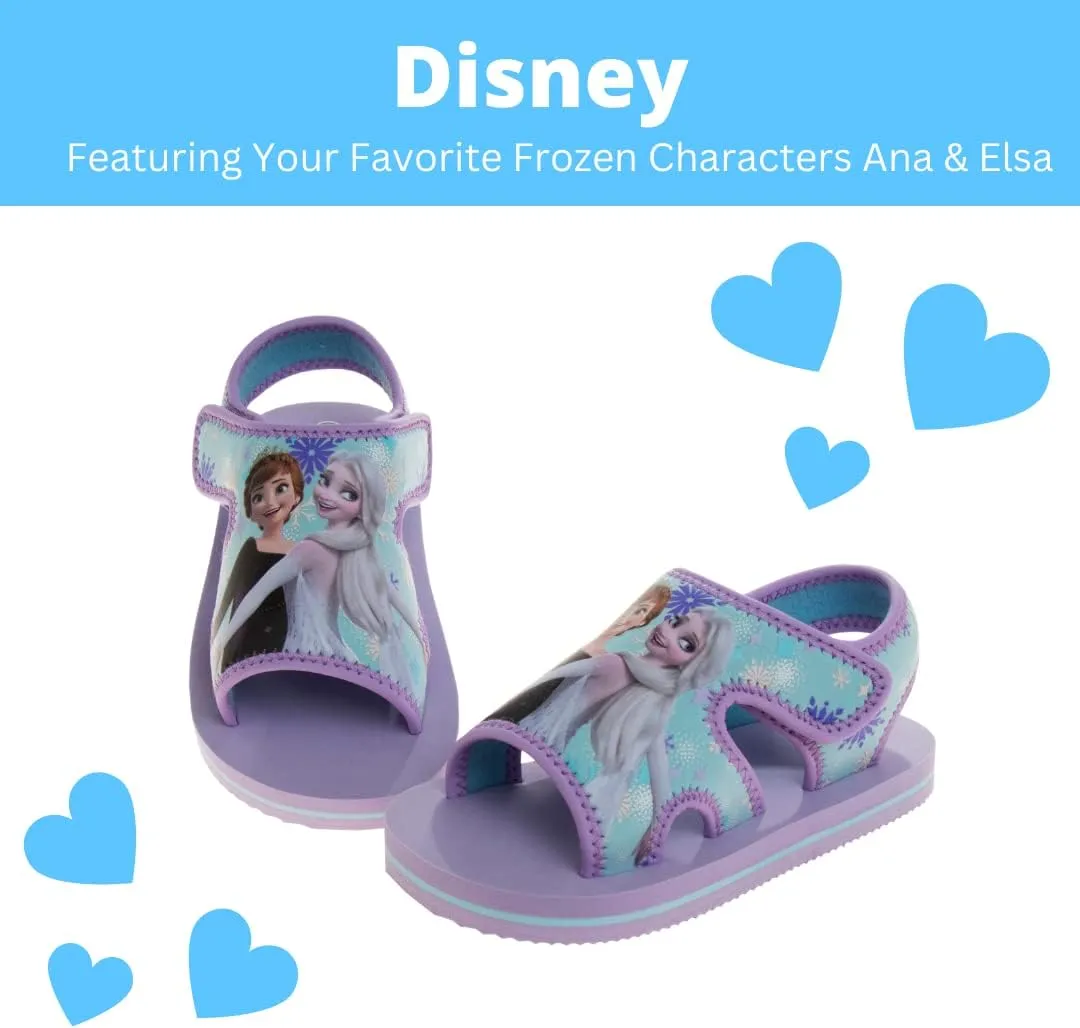 Disney Kids Frozen and Mickey Sandals - Easy Slipon Closure Waterproof Quick Dry Slides - Purple/Pink/Blue (Sizes: 5-10 Toddler / 11-12 Little Kid)