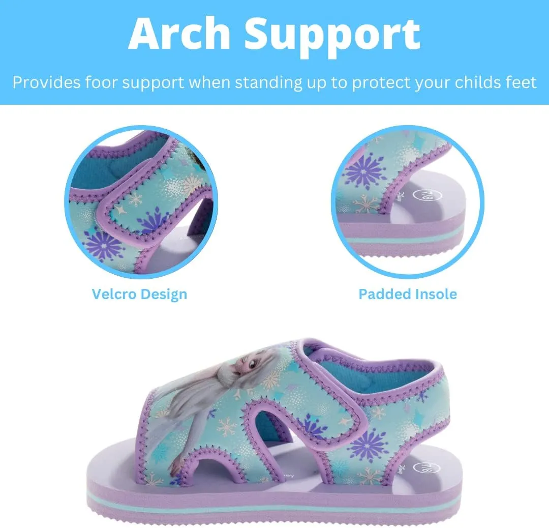 Disney Kids Frozen and Mickey Sandals - Easy Slipon Closure Waterproof Quick Dry Slides - Purple/Pink/Blue (Sizes: 5-10 Toddler / 11-12 Little Kid)