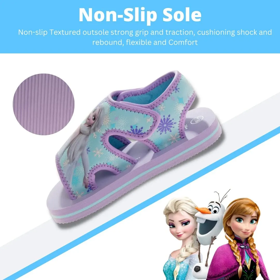 Disney Kids Frozen and Mickey Sandals - Easy Slipon Closure Waterproof Quick Dry Slides - Purple/Pink/Blue (Sizes: 5-10 Toddler / 11-12 Little Kid)