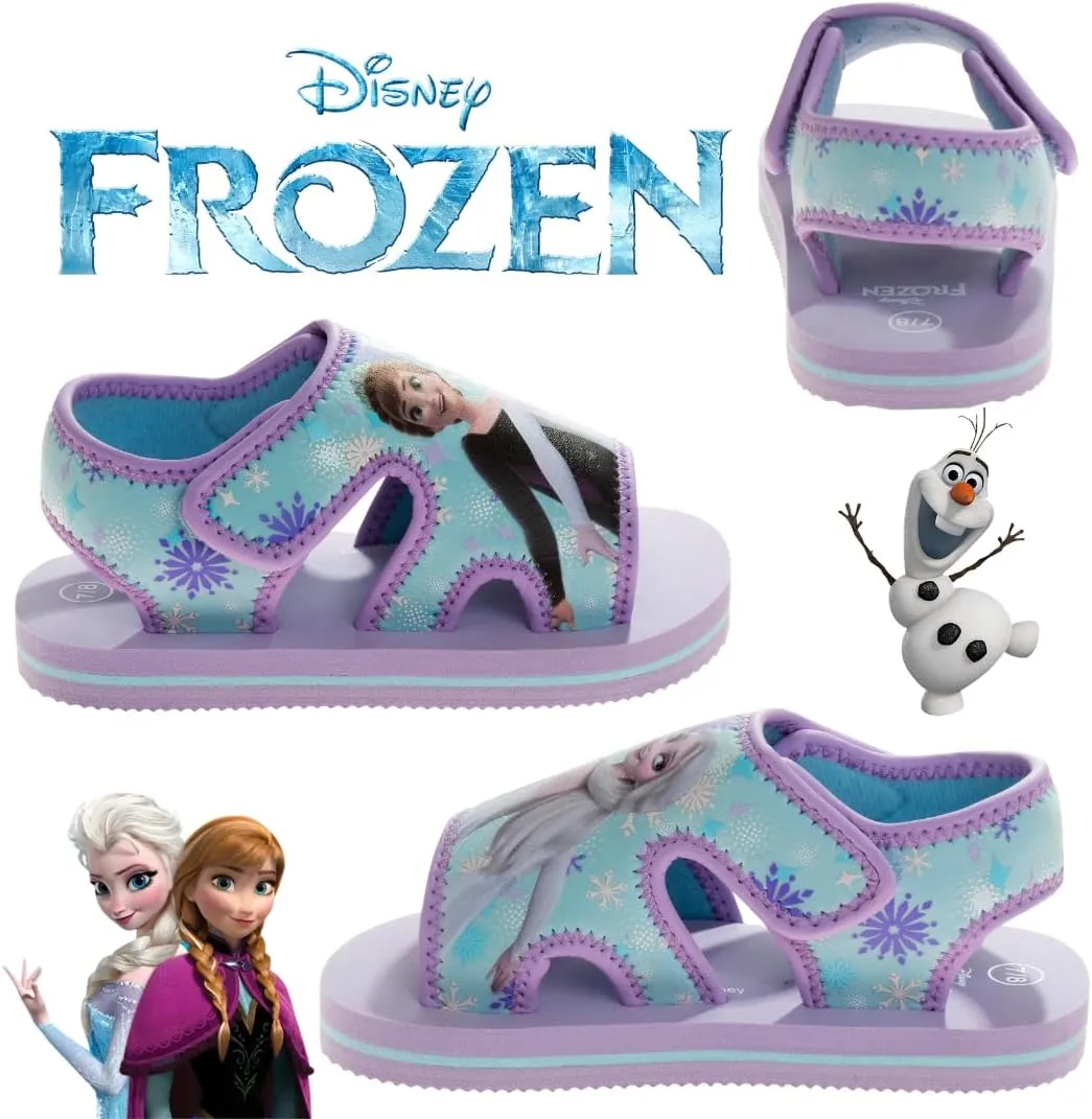 Disney Kids Frozen and Mickey Sandals - Easy Slipon Closure Waterproof Quick Dry Slides - Purple/Pink/Blue (Sizes: 5-10 Toddler / 11-12 Little Kid)